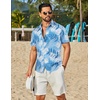 image:imageCOOFANDY Mens Hawaiian Shirt Short Sleeve Button Down Floral Aloha Shirts Tropical Vacation Beach ShirtsL  Light Blue  White Plam Leaf