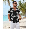 image:imageCOOFANDY Mens Hawaiian Shirt Short Sleeve Tropical Button Up Vacation Beach ShirtBlack  Palm Leaf