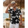 image:imageCOOFANDY Mens Hawaiian Shirt Short Sleeve Tropical Button Up Vacation Beach ShirtBlack  Palm Leaf