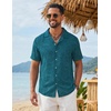 image:imageCOOFANDY Mens Hawaiian Shirt Short Sleeve Tropical Button Up Vacation Beach ShirtLake Blue  Leaf