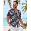 image:imageCOOFANDY Mens Hawaiian Shirt Short Sleeve Tropical Button Up Vacation Beach ShirtPink White  Leaf