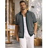 image:imageCOOFANDY Mens Knit Button Down Shirts Short Sleeve Polo Shirt Vintage Striped Casual ShirtsEvergreen White
