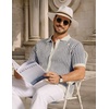 image:imageCOOFANDY Mens Knit Button Down Shirts Short Sleeve Polo Shirt Vintage Striped Casual ShirtsNavy Blue Beige
