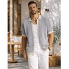 image:imageCOOFANDY Mens Knit Button Down Shirts Short Sleeve Polo Shirt Vintage Striped Casual ShirtsNavy Blue Beige