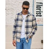 image:imageCOOFANDY Mens Lightweight Flannel Shirt Long Sleeve Plaid Shirt with PocketKhaki Blue