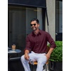 image:imageCOOFANDY Mens Oxford Shirt Cotton Long Sleeve RegularFit Dress Shirt Wrinkle Free Casual Button Down ShirtsJujube Red