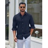 image:imageCOOFANDY Mens Oxford Shirt Cotton Long Sleeve RegularFit Dress Shirt Wrinkle Free Casual Button Down ShirtsNavy Blue