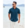 image:imageCOOFANDY Shirts for Men Short Sleeve Button Down Shirt Casual Summer Beach ShirtDark Blue