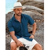 image:imageCOOFANDY Shirts for Men Short Sleeve Button Down Shirt Casual Summer Beach ShirtDark Blue