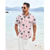 image:imageCOOFANDY Shirts for Men Short Sleeve Button Down Shirt Casual Summer Beach ShirtPink  Coconut Tree