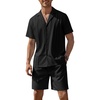 image:imageCOOFANDY Mens 2 Piece Short Set Guayabera Button Down Shirt Casual OutfitsBlack