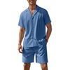 image:imageCOOFANDY Mens 2 Piece Short Set Guayabera Button Down Shirt Casual OutfitsRoyal Blue