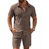image:imageCOOFANDY Mens 2 Pieces Cotton Linen Set Short Sleeve Button Down Shirts Summer Beach Shorts Casual OutfitsBrown