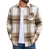image:imageCOOFANDY Mens Flannel Shirts Long Sleeve Plaid Button Down Shirt Jackets01light Khaki Plaid