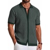 image:imageCOOFANDY Mens Knit Button Down Shirts Short Sleeve Polo Shirt Vintage Striped Casual ShirtsEvergreen White