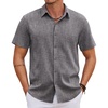 image:imageCOOFANDY Mens Linen Shirt Casual Short Sleeve Button Down Shirts Summer Beach Vacation TopsDark Gray