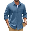 image:imageCOOFANDY Mens Waffle Button Down Shirt Jacket Casual Long Sleeve Shacket with PocketSea Blue
