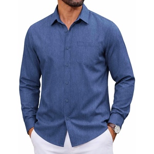 image:imageCOOFANDY Men Casual Button Down Shirt Long Sleeve Untucked Denim Dress ShirtBlue