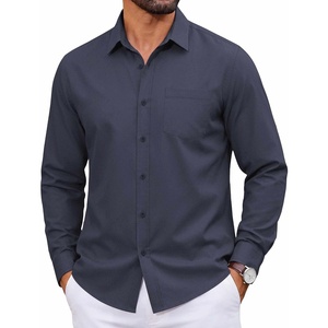 image:imageCOOFANDY Men Casual Button Down Shirt Long Sleeve Untucked Denim Dress ShirtDark Blue