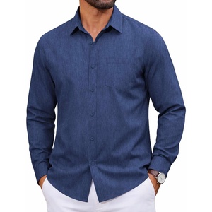 image:imageCOOFANDY Men Casual Button Down Shirt Long Sleeve Untucked Denim Dress ShirtDeep Blue