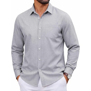 image:imageCOOFANDY Men Casual Button Down Shirt Long Sleeve Untucked Denim Dress ShirtLight Grey