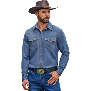 image:imageCOOFANDY Men Western Cowboy Shirt Casual Button Down Work Shirt with PocketBlue