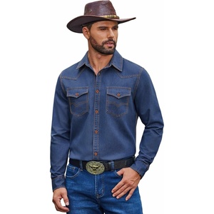 image:imageCOOFANDY Men Western Cowboy Shirt Casual Button Down Work Shirt with PocketDeep Blue