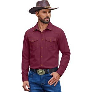 image:imageCOOFANDY Men Western Cowboy Shirt Casual Button Down Work Shirt with PocketWine Red