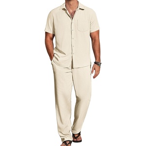 image:imageCOOFANDY Mens 2 Piece Casual Beach Set Button Down Shirt and Loose PantsBeige