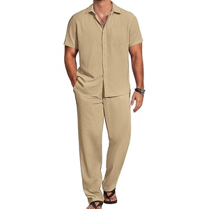 image:imageCOOFANDY Mens 2 Piece Casual Beach Set Button Down Shirt and Loose PantsKhaki