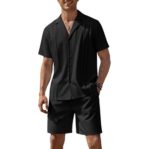 image:imageCOOFANDY Mens 2 Piece Short Set Guayabera Button Down Shirt Casual OutfitsBlack