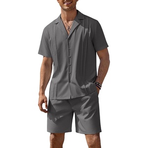 image:imageCOOFANDY Mens 2 Piece Short Set Guayabera Button Down Shirt Casual OutfitsDark Grey