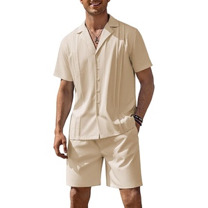 image:imageCOOFANDY Mens 2 Piece Short Set Guayabera Button Down Shirt Casual OutfitsKhaki