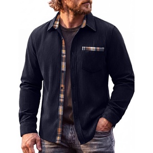 image:imageCOOFANDY Mens Button Down Shirt Long Sleeve Casual Corduroy Untucked Shirt Jacket with PocketAnavy