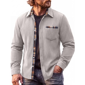 image:imageCOOFANDY Mens Button Down Shirt Long Sleeve Casual Corduroy Untucked Shirt Jacket with PocketLight Grey