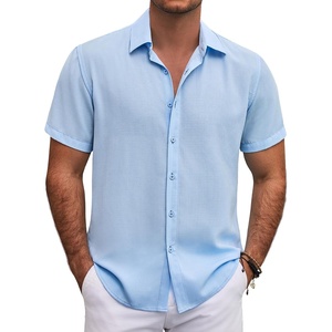 image:imageCOOFANDY Mens Button Down Shirt Short Sleeve Casual Shirts for Summer Beach Vacation ShirtsClear Blue