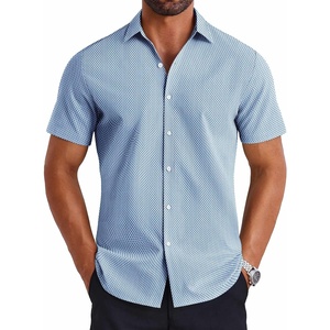 image:imageCOOFANDY Mens Button Down Shirts Short Sleeve Casual Shirt Summer Untucked Dress ShirtsGeometric Blue