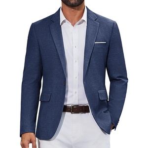 image:imageCOOFANDY Mens Casual Blazer Retro Knit Sport Coat Lightweight One Button Suit JacketAdark Blue
