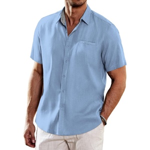 image:imageCOOFANDY Mens Casual Linen Shirts Short Sleeve Button Down Shirt Summer Beach TopsLight Blue