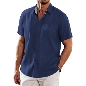 image:imageCOOFANDY Mens Casual Linen Shirts Short Sleeve Button Down Shirt Summer Beach TopsNavy Blue