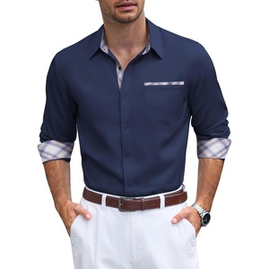 image:imageCOOFANDY Mens Dress Shirt Long Sleeve Button Down Shirt Wrinkle Free CasualNavy Blueblue White Grid