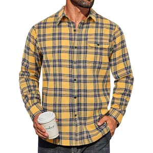 image:imageCOOFANDY Mens Flannel Plaid Shirts Long Sleeve Casual Button Down Cotton Shirt with PocketYellow Navy Plaid