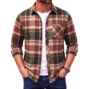 image:imageCOOFANDY Mens Flannel Plaid Shirts Long Sleeve Caual Button Down ShirtsKhakiwine Red