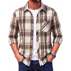 image:imageCOOFANDY Mens Flannel Plaid Shirts Long Sleeve Caual Button Down ShirtsLight Khakibrown