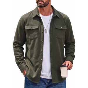 image:imageCOOFANDY Mens Flannel Shirt Jacket Long Sleeve Plaid Shacket with PocketsArmy Green Solid Color
