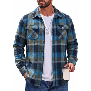 image:imageCOOFANDY Mens Flannel Shirt Jacket Long Sleeve Plaid Shacket with PocketsBlue