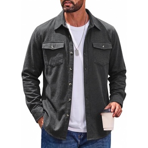 image:imageCOOFANDY Mens Flannel Shirt Jacket Long Sleeve Plaid Shacket with PocketsDark Grey Solid Color