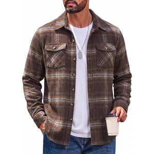 image:imageCOOFANDY Mens Flannel Shirt Jacket Long Sleeve Plaid Shacket with PocketsDark Khaki