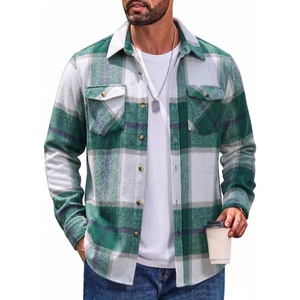 image:imageCOOFANDY Mens Flannel Shirt Jacket Long Sleeve Plaid Shacket with PocketsGreen