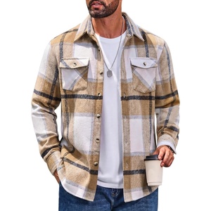image:imageCOOFANDY Mens Flannel Shirt Jacket Long Sleeve Plaid Shacket with PocketsLight Khaki